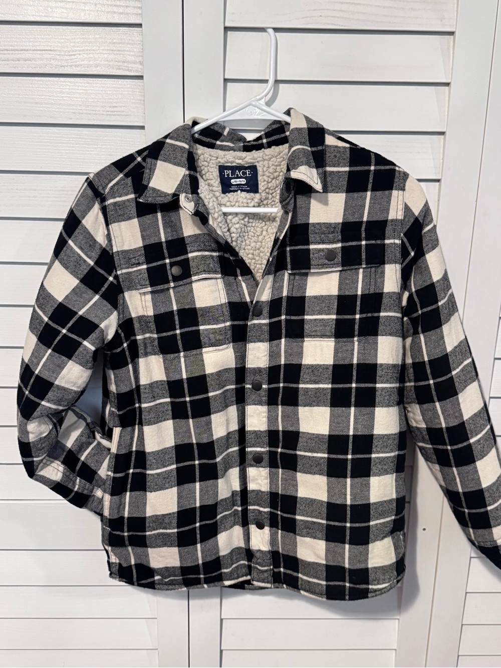The Children's Place Black & White Plaid Sherpa Shirt Jacket
